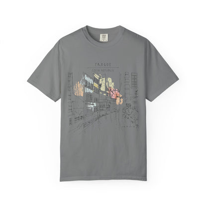 Prague Old Town Sketch T-Shirt | Unisex Vintage Garment-Dyed Tee | Travel Souvenir from Czech Republic