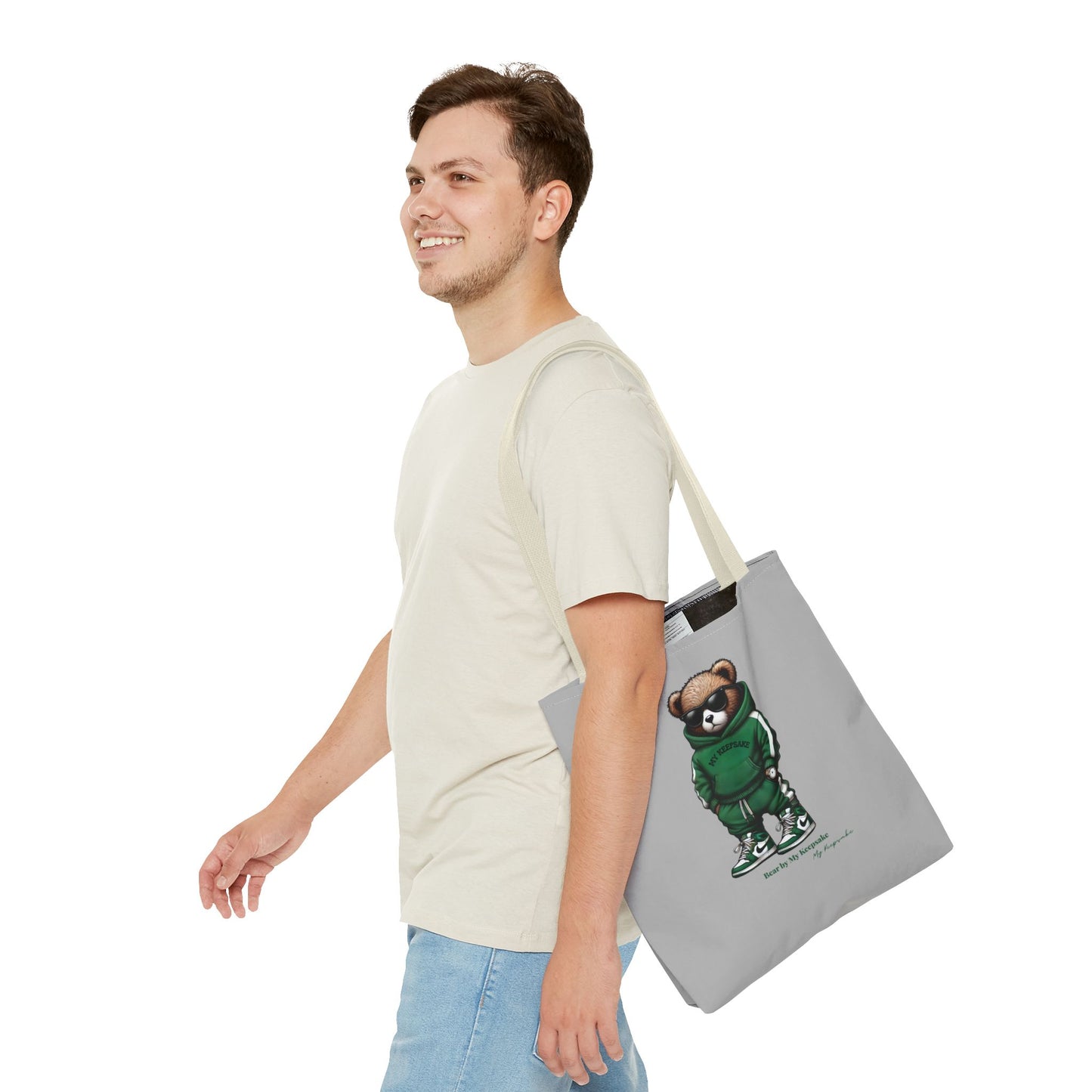 Tote Bag Light grey –  Green Bear by My Keepsake