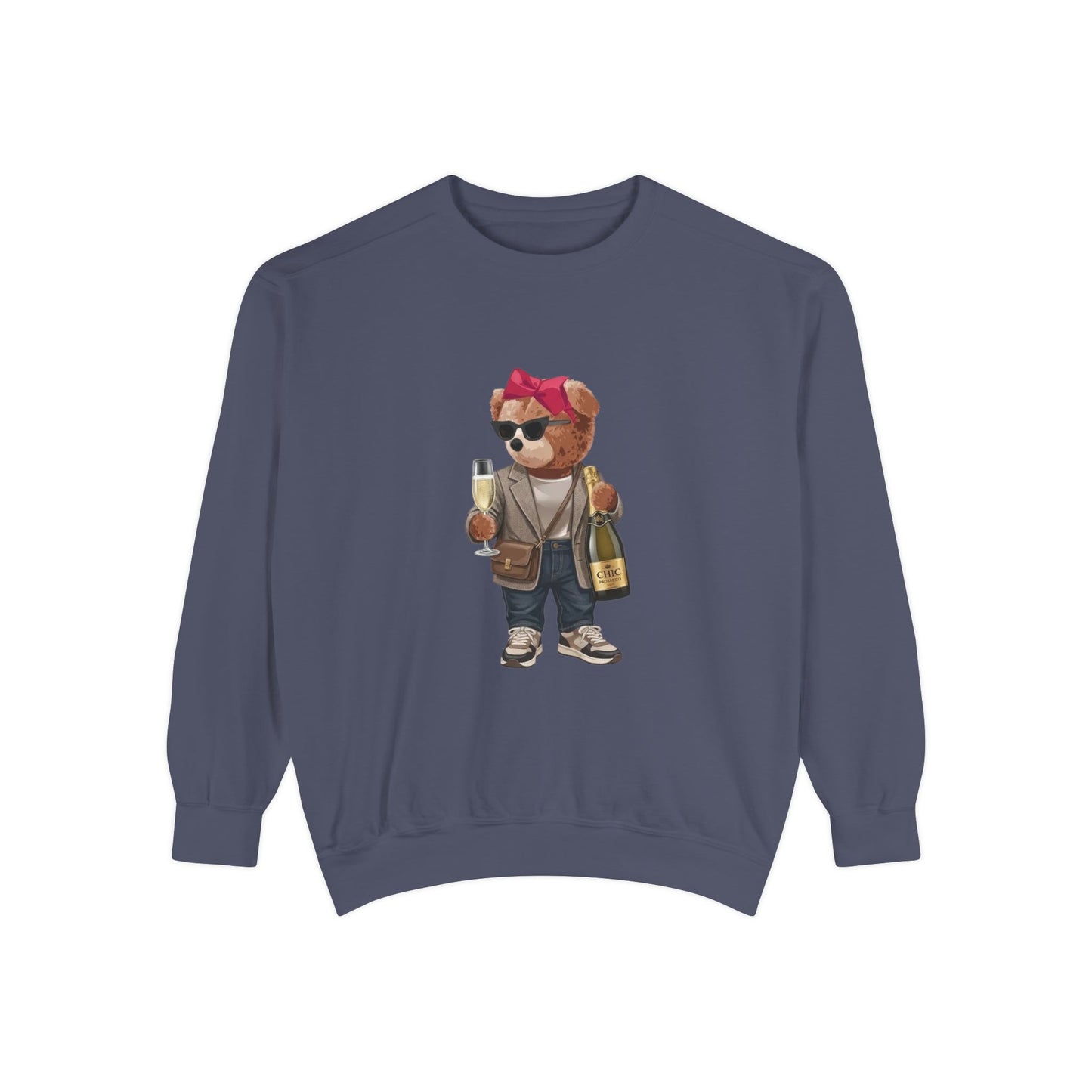Cute Party Bear Sweatshirt, Funny Champagne Bear Graphic Crewneck, Unisex Cozy Pullover