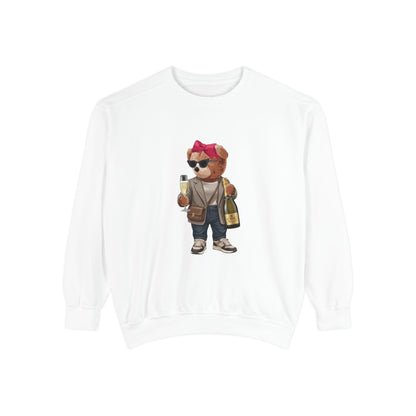 Cute Party Bear Sweatshirt, Funny Champagne Bear Graphic Crewneck, Unisex Cozy Pullover