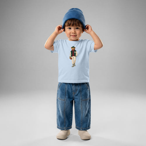 Baby Winter Club Bear T-Shirt in light blue with teddy bear print