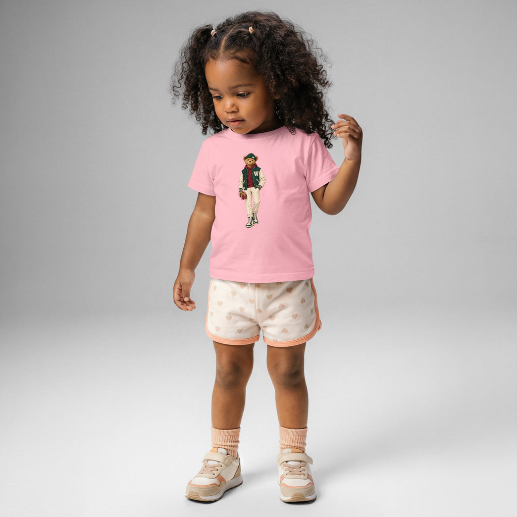 Baby Winter Club Bear T-Shirt in pink with teddy bear print