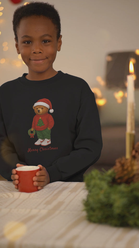 Cozy Christmas Bear Toddler Sweatshirt | Festive Holiday Gift for Kids, Santa Bear Design
