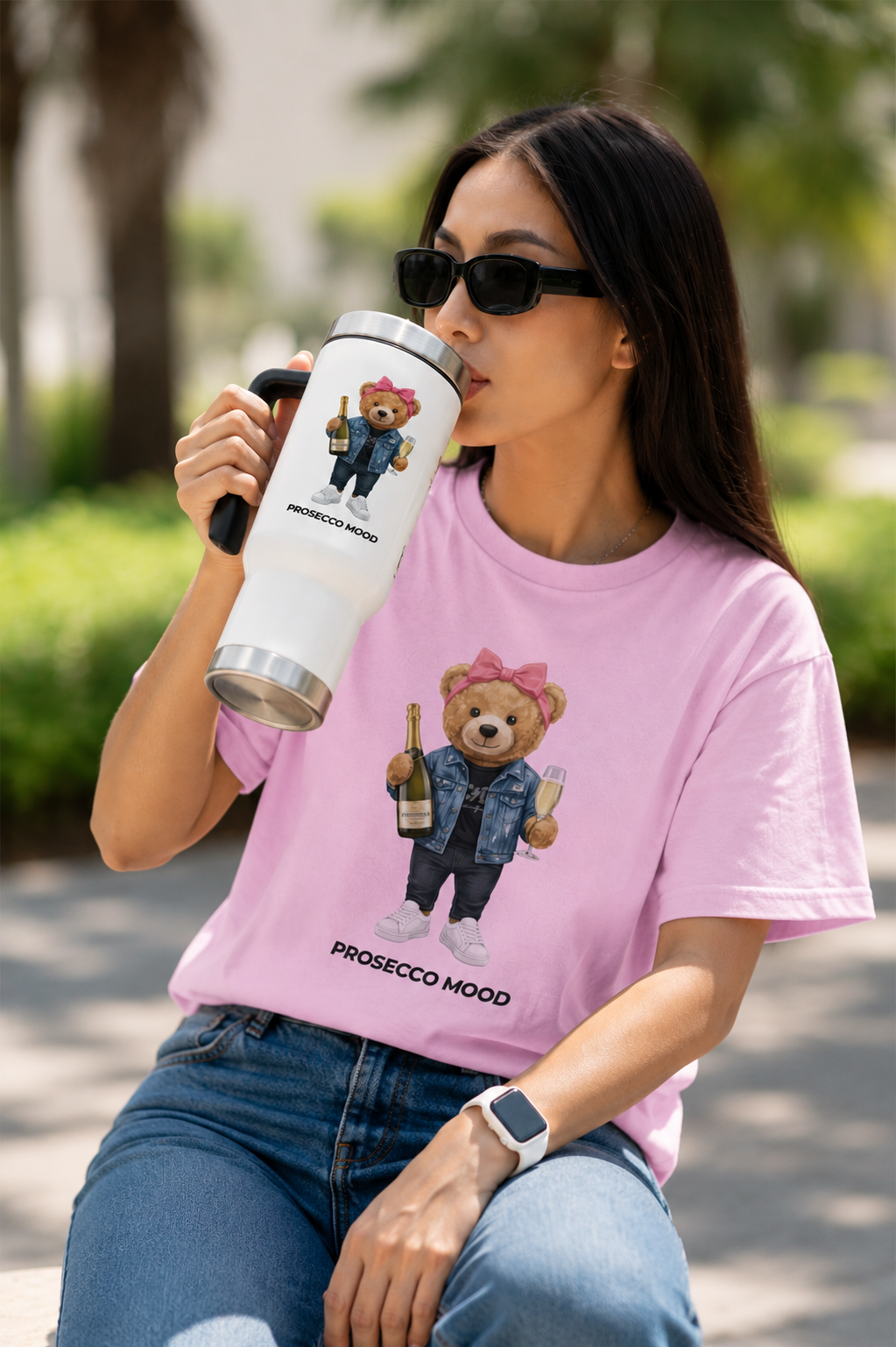Prosecco Mood Bear Stainless Steel Travel Mug — 14oz