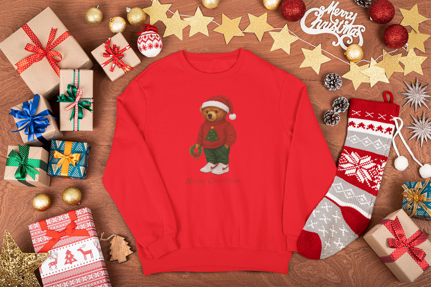 Cozy Christmas Bear Toddler Sweatshirt | Festive Holiday Gift for Kids, Santa Bear Design