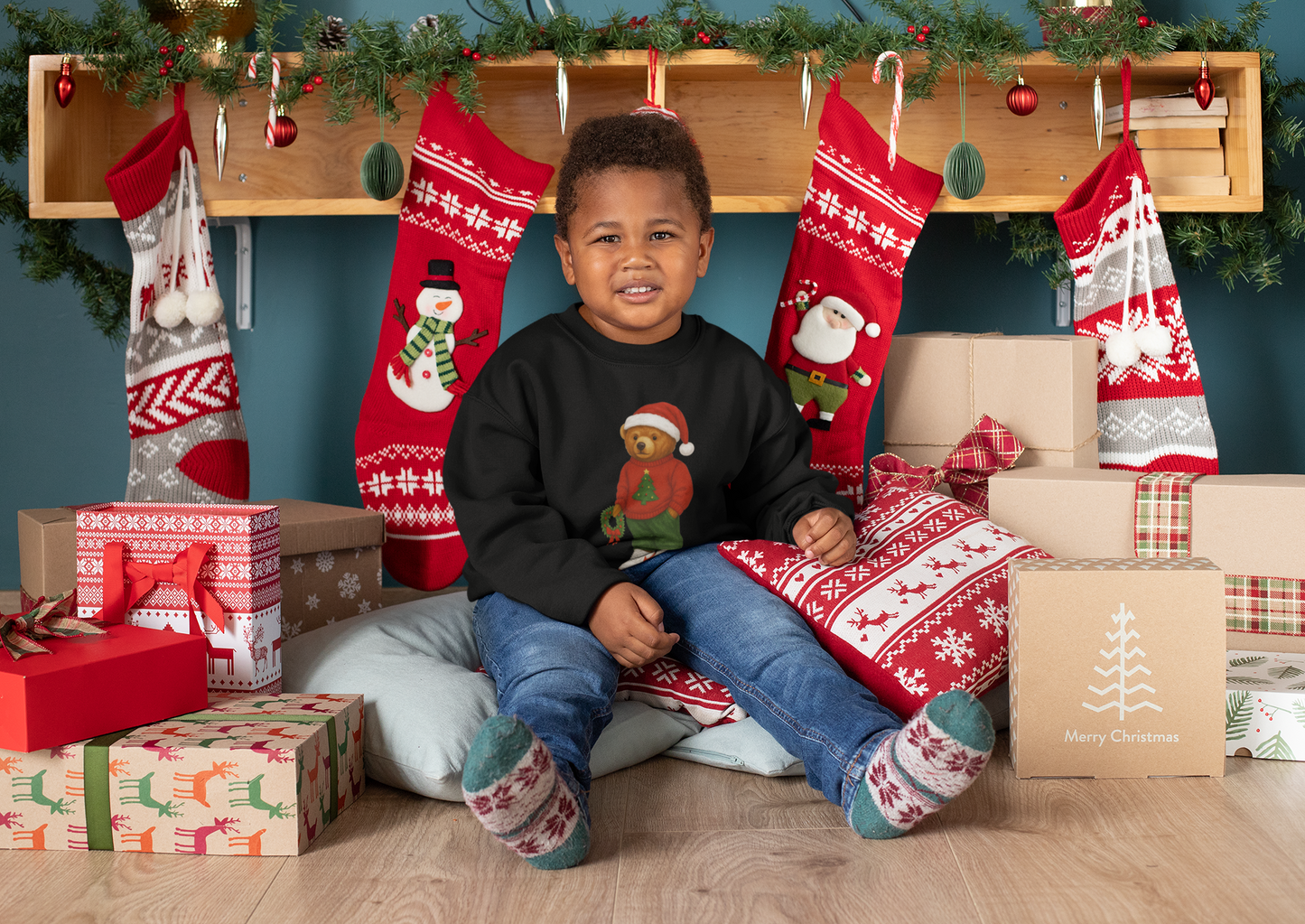 Cozy Christmas Bear Toddler Sweatshirt | Festive Holiday Gift for Kids, Santa Bear Design