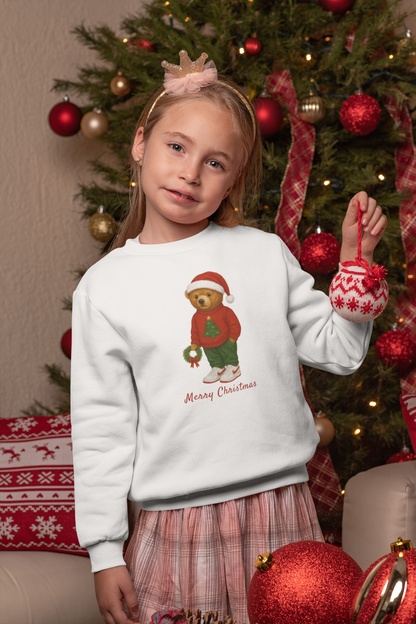 Cozy Christmas Bear Toddler Sweatshirt | Festive Holiday Gift for Kids, Santa Bear Design